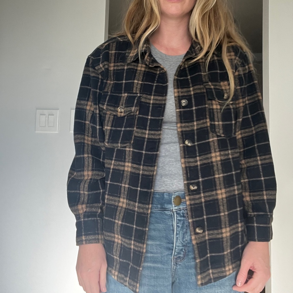 YMI navy extra thick button up Shacket